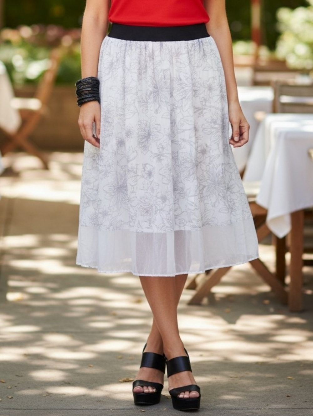 Lularoe Lola Black and White Floral Print Overlay Midi Skirt